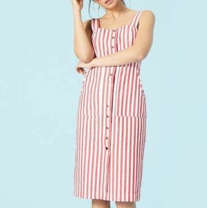 Red and White Striped Cotton Midi Dress